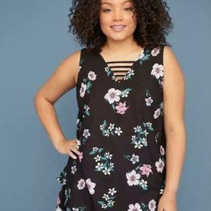 Lane Bryant Floral Sleeveless Top Black Pink